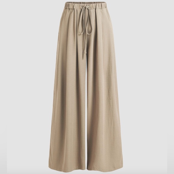 Khaki Wide Leg Elastic Waist Trousers - Picture 1 of 5